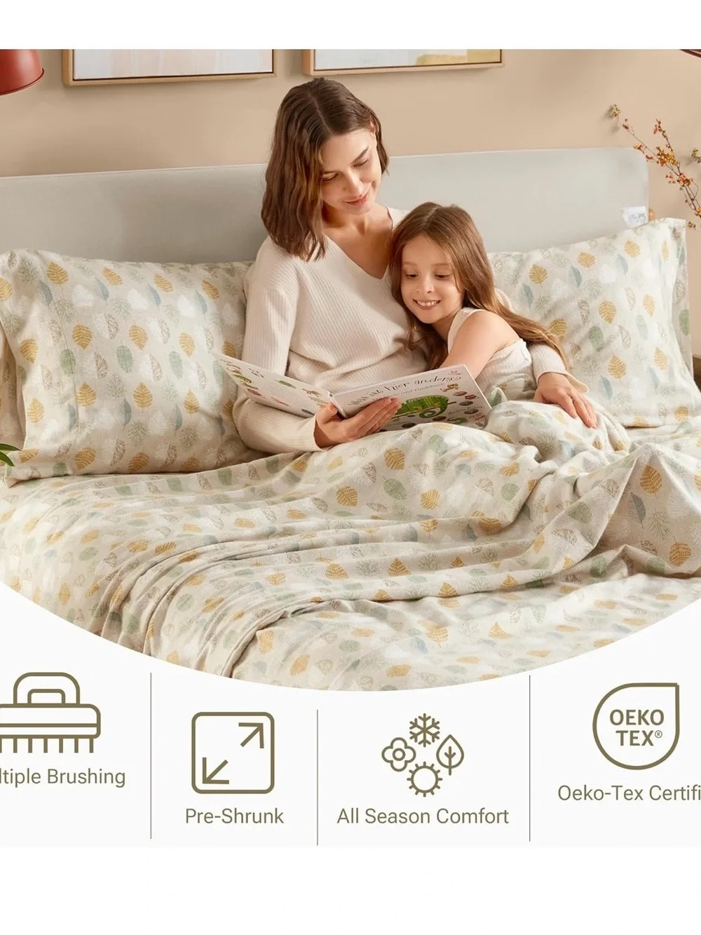 Cozy Leaf Print Cotton Flannel Sheet Set twin XL
